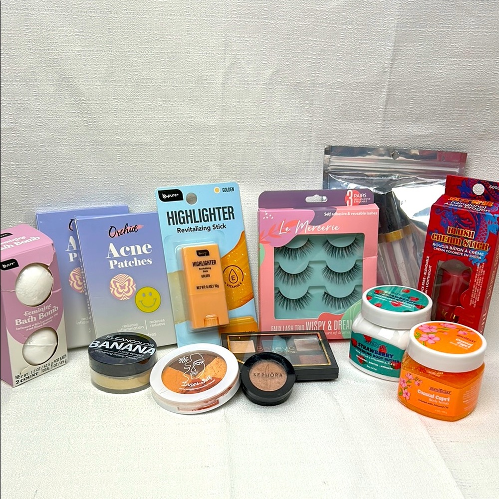 13 Item Beauty Bundle! Eye Shadow, Body, Make Up, Acne Patches, Eyelashes & More